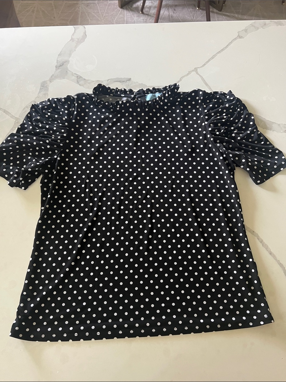 CeCe Black & White Polka Dot Puff Sleeve Blouse